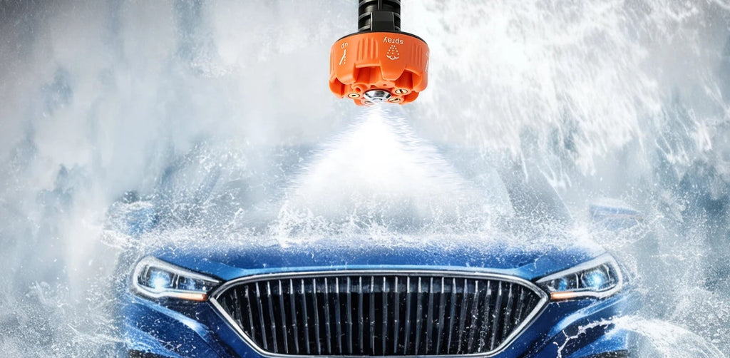 HydroGo nozzle spraying water onto a car grille